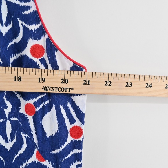 Vineyard Vines Whale Tail Tile Dress Size 14‎ Sleeveless Blue Red Floral Ikat - Picture 4 of 15